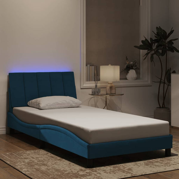 Bettgestell mit LED-Leuchten Blau 100x200 cm Samt