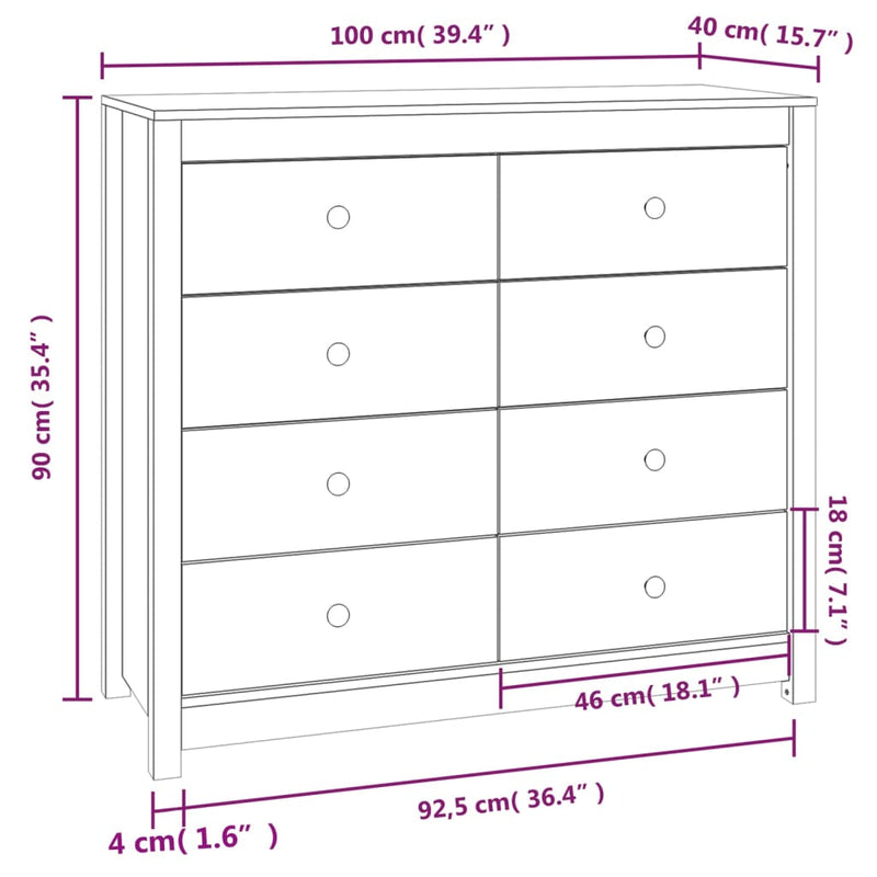 Beistellschrank Wachsbraun 100x40x90 cm Massivholz Kiefer