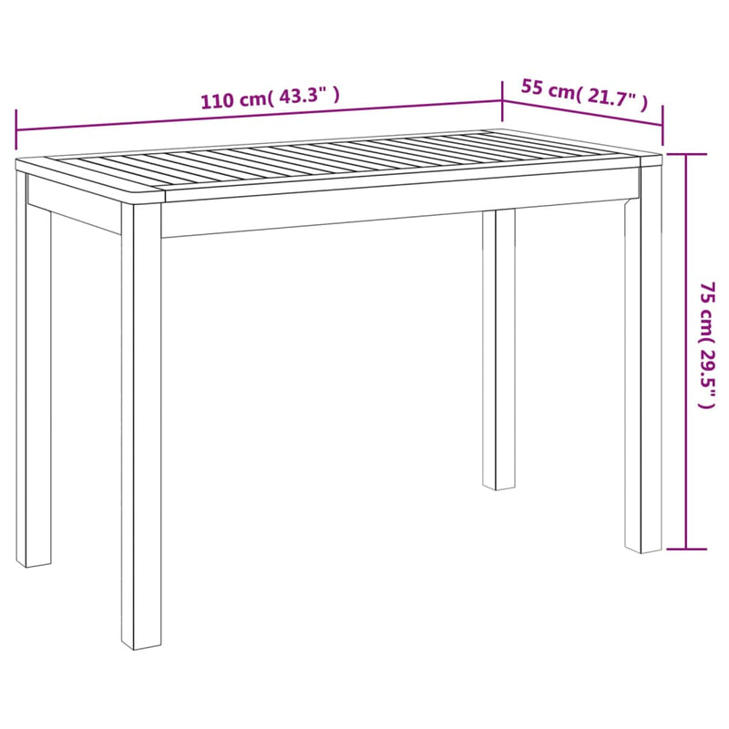 Garten-Esstisch 110x55x75 cm Massivholz Akazie