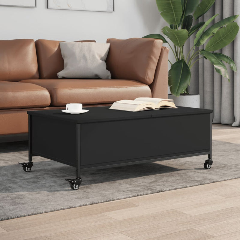 Couchtisch mit Rollen Schwarz 91x55x34 cm Holzwerkstoff