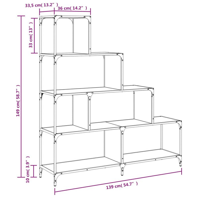 Bücherregal 4 Etagen Sonoma-Eiche 139x33,5x149 cm Holzwerkstoff