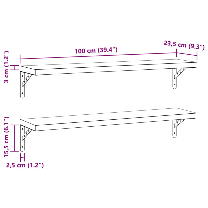 Wandregale 2 Stk. 100x23,5 cm Silbern Edelstahl