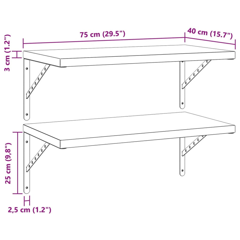 Wandregale 2 Stk. 75x40 cm Schwarz Edelstahl