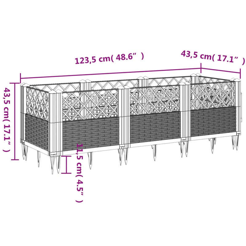 Pflanzkasten mit Erdspießen Braun 123,5x43,5x43,5 cm PP