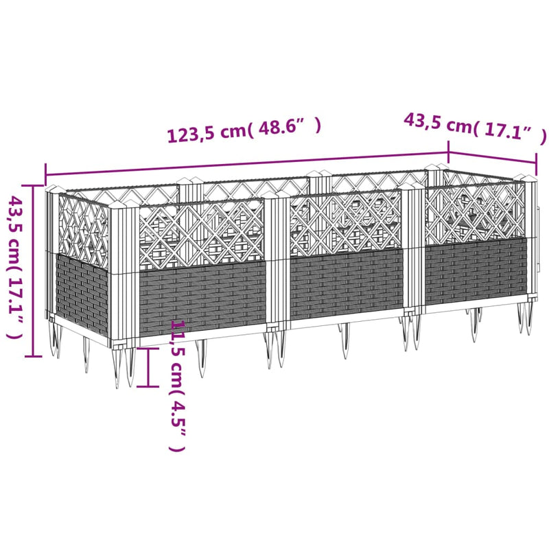 Pflanzkasten mit Erdspießen Schwarz 123,5x43,5x43,5 cm PP