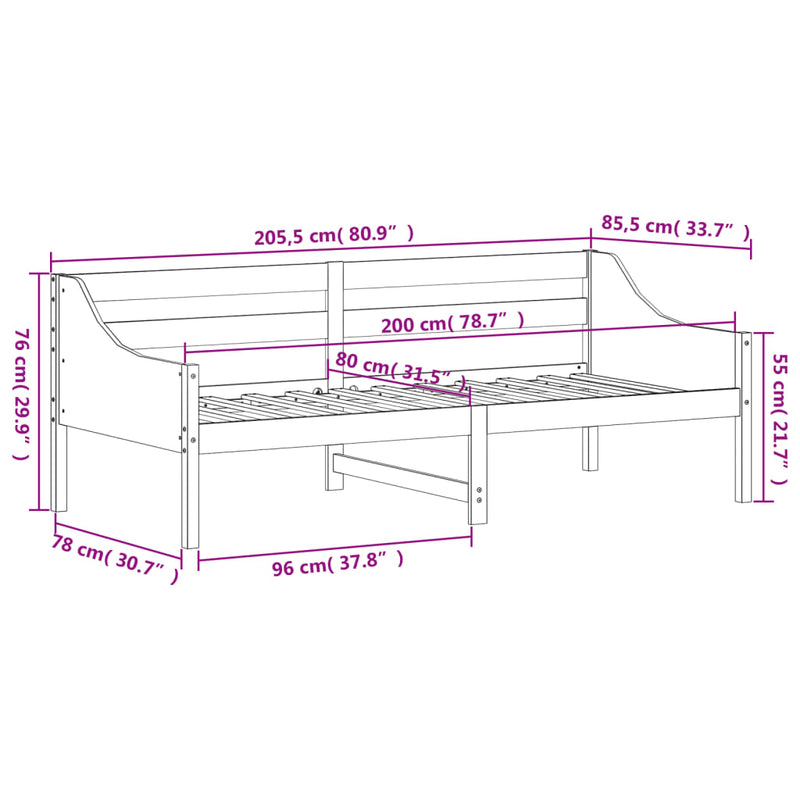 Tagesbett Wachsbraun 80x200 cm Massivholz Kiefer