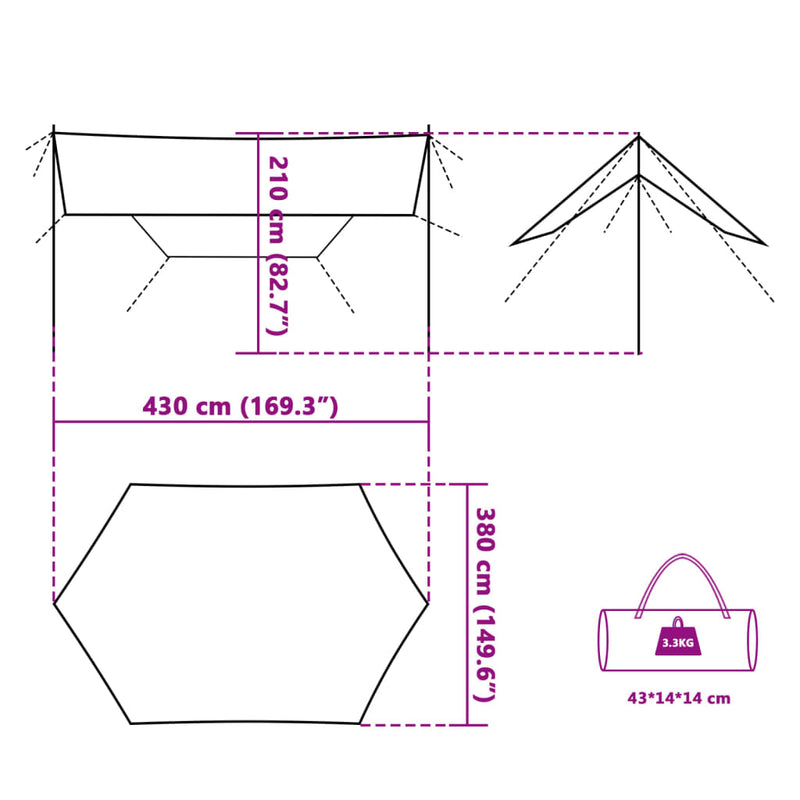 Tarp Grün 430x380x210 cm Wasserdicht