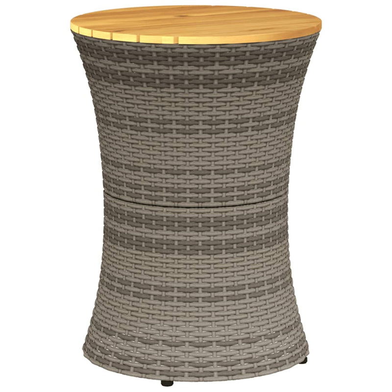 Garten-Beistelltisch Trommelform Grau Poly Rattan & Massivholz