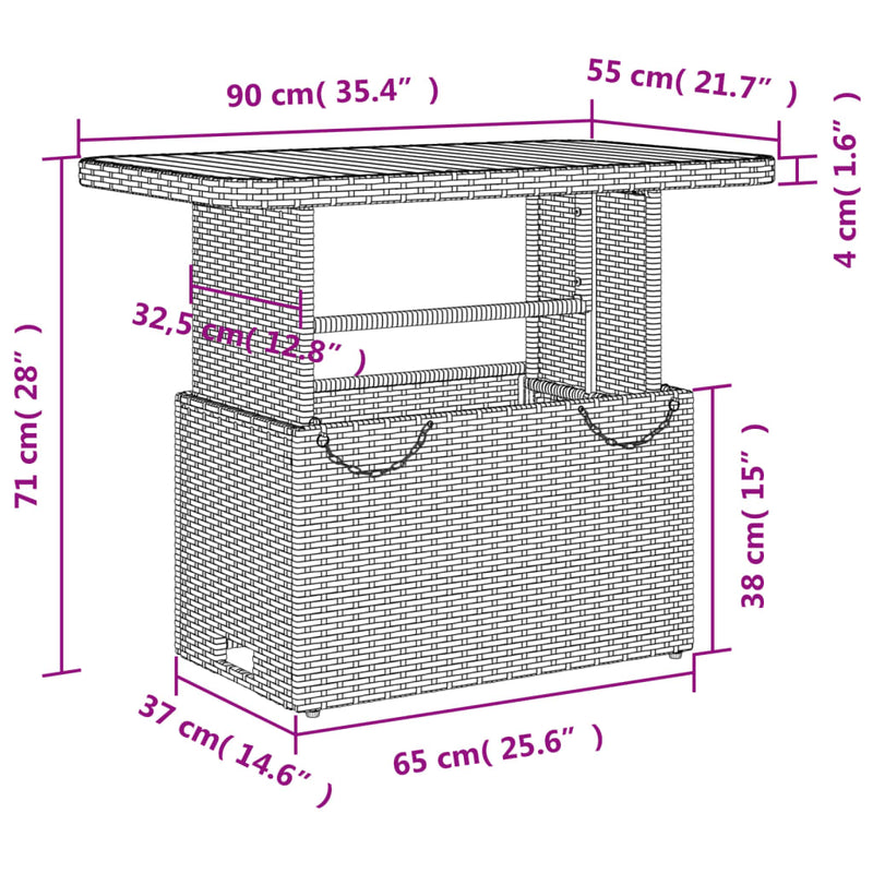 Gartentisch Grau 90x55x71 cm Poly Rattan und Akazienholz