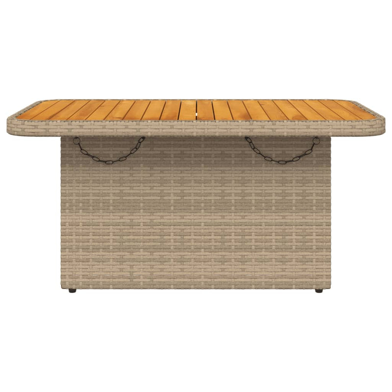 Gartentisch Beige 90x55x71 cm Poly Rattan und Akazienholz