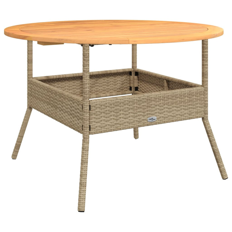 Gartentisch mit Holzplatte Beige Ø110x71 cm Poly Rattan