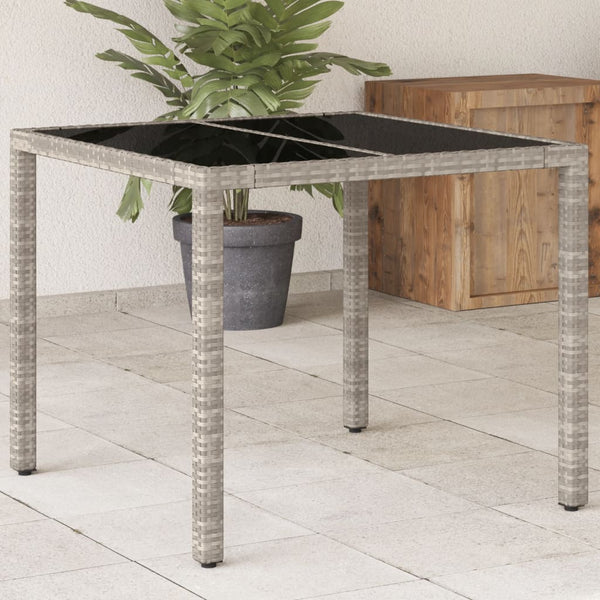 Gartentisch mit Glasplatte Hellgrau 90x90x75 cm Poly Rattan