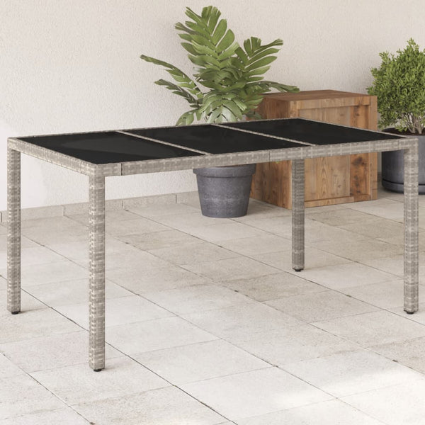 Gartentisch mit Glasplatte Hellgrau 150x90x75 cm Poly Rattan
