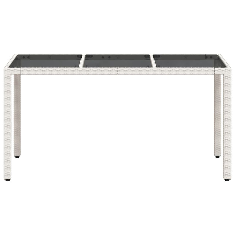 Gartentisch mit Glasplatte Weiß 150x90x75 cm Poly Rattan