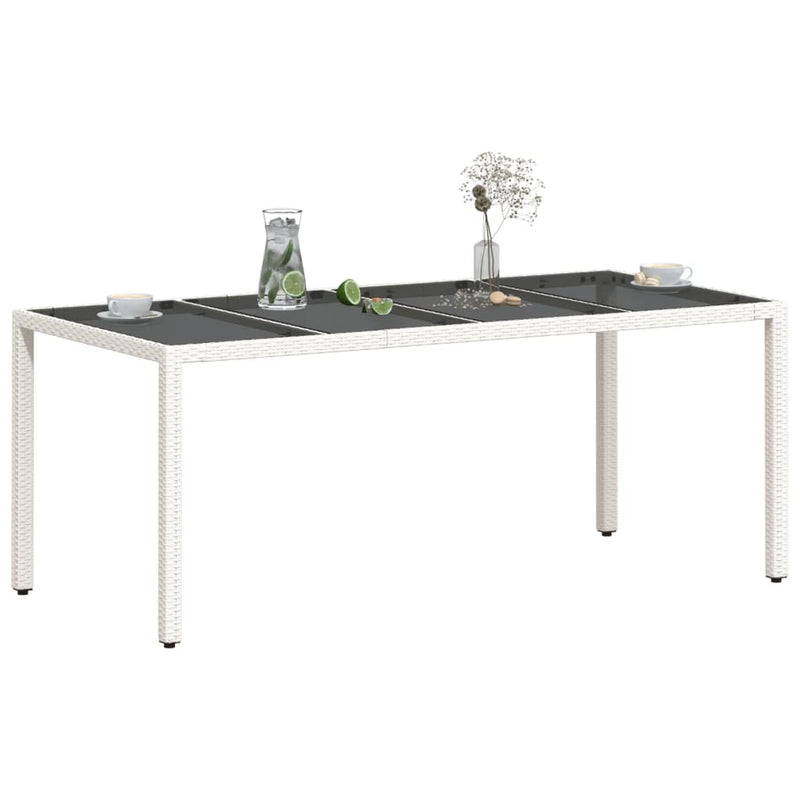 Gartentisch mit Glasplatte Weiß 190x90x75 cm Poly Rattan