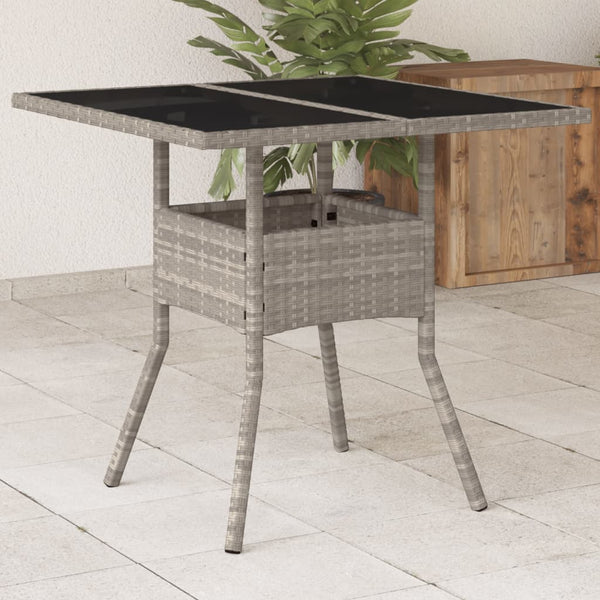 Gartentisch mit Glasplatte Hellgrau 80x80x75 cm Poly Rattan
