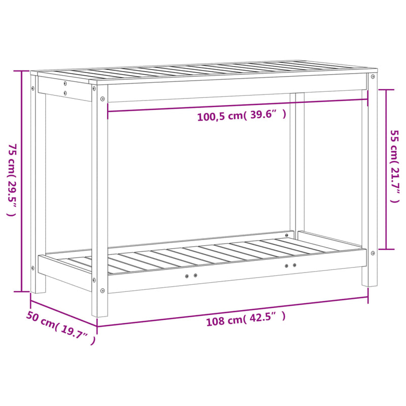 Pflanztisch mit Ablage 108x50x75 cm Massivholz Kiefer