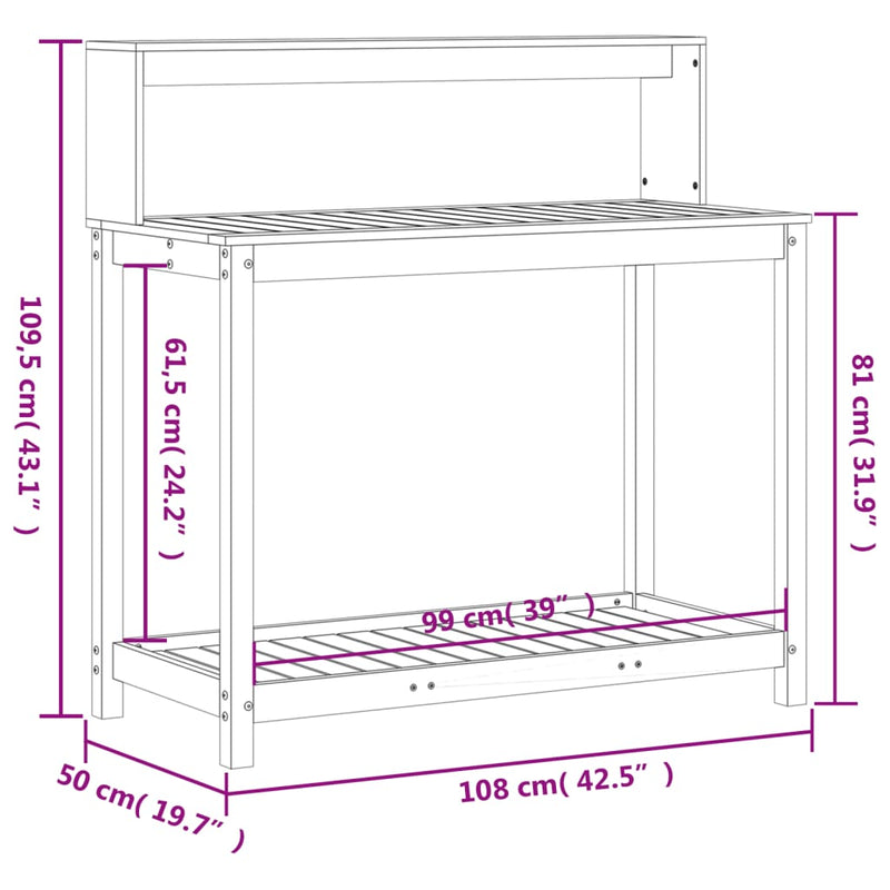 Pflanztisch mit Ablagen 108x50x109,5 cm Massivholz Kiefer