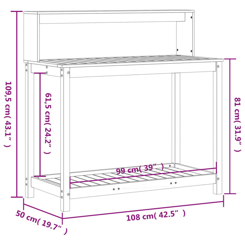 Pflanztisch mit Ablagen 108x50x109,5 cm Massivholz Douglasie