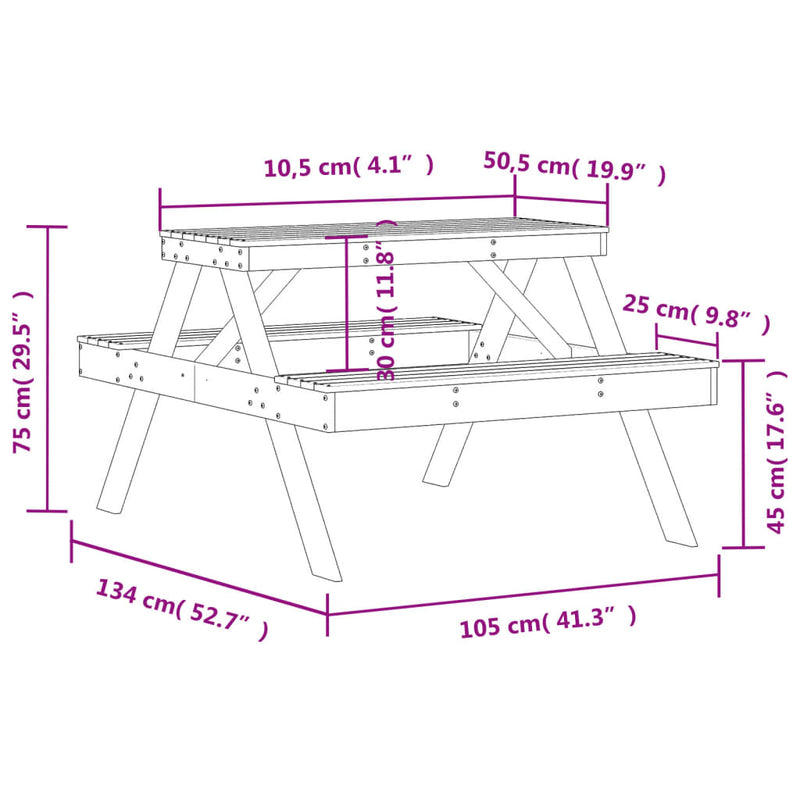 Picknicktisch 105x134x75 cm Massivholz Douglasie