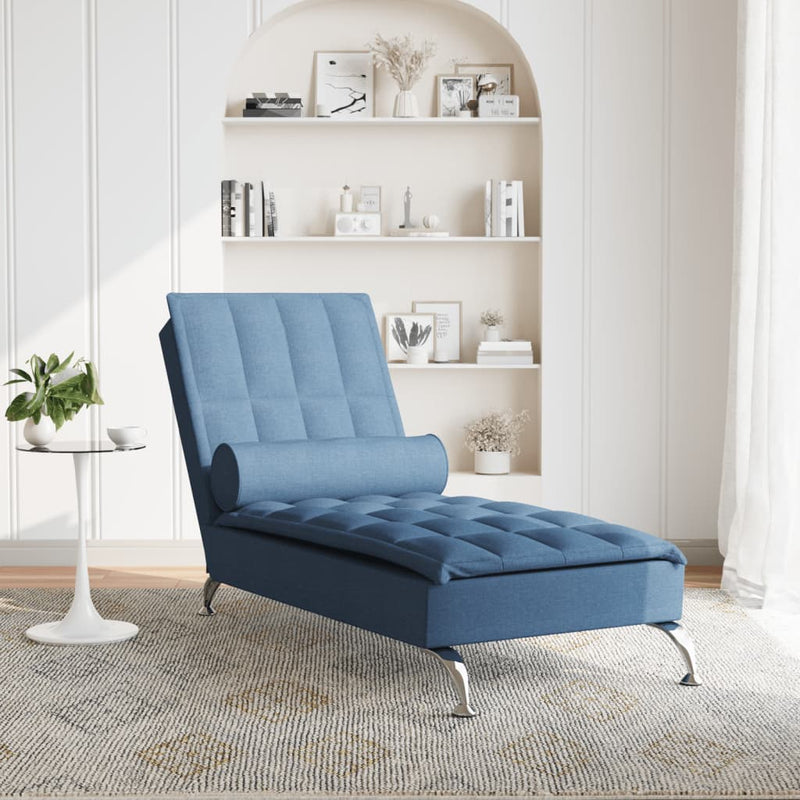 Massage-Chaiselongue mit Nackenrolle Blau Stoff