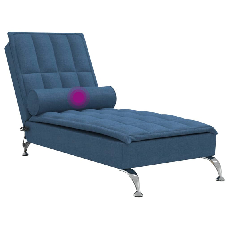 Massage-Chaiselongue mit Nackenrolle Blau Stoff