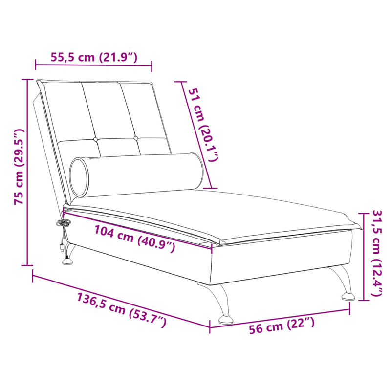 Massage-Chaiselongue mit Nackenrolle Weinrot Samt