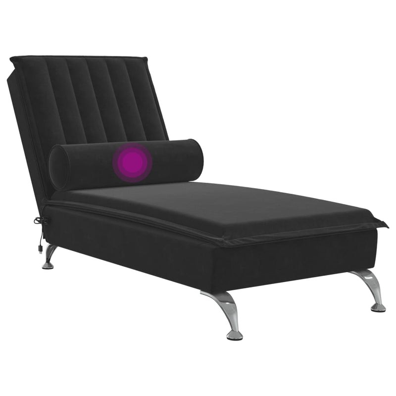 Massage-Chaiselongue mit Nackenrolle Schwarz Samt