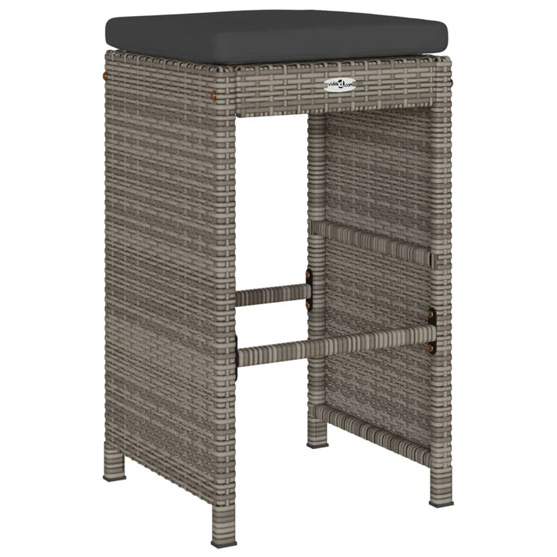 Garten-Barhocker mit Kissen 2 Stk. Grau Poly Rattan