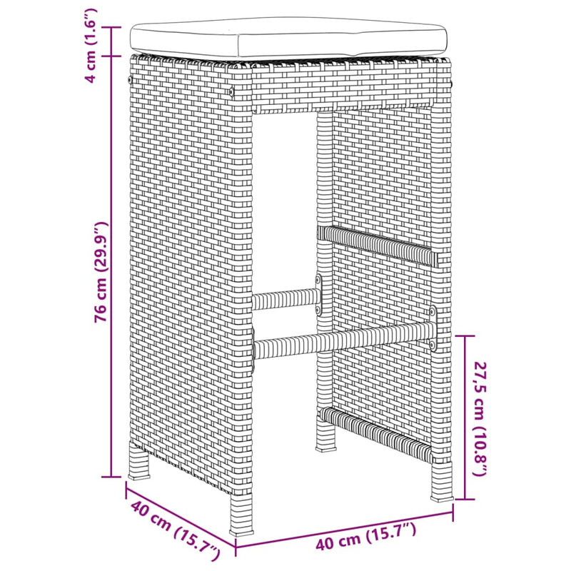 Garten-Barhocker mit Kissen 4 Stk. Schwarz Poly Rattan