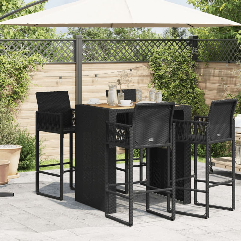 Gartentisch mit Holzplatte Schwarz 105x80x110 cm Poly Rattan