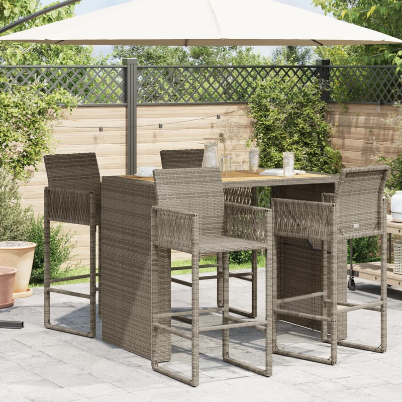 Gartentisch mit Holzplatte Grau 145x80x110 cm Poly Rattan