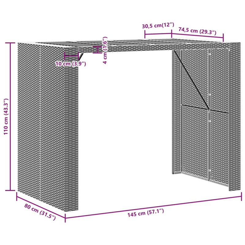 Gartentisch mit Holzplatte Grau 145x80x110 cm Poly Rattan