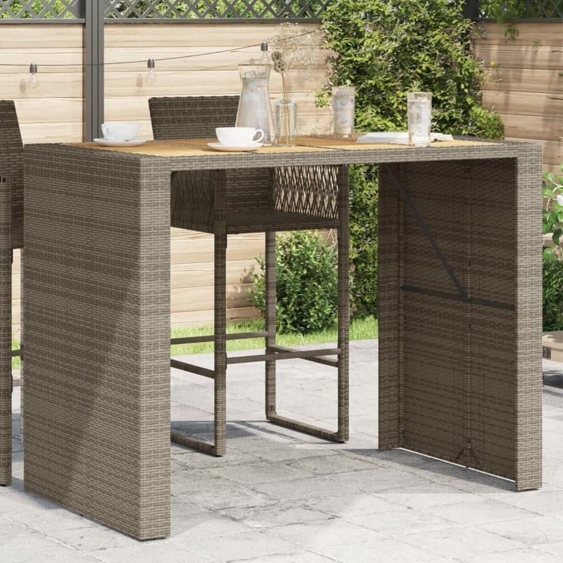 Gartentisch mit Holzplatte Grau 145x80x110 cm Poly Rattan