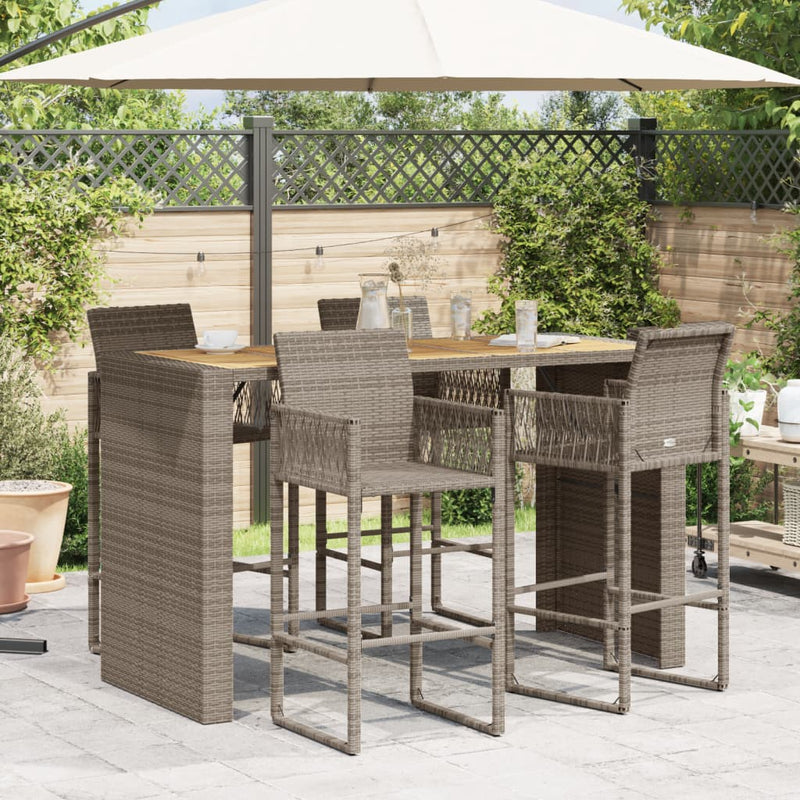 Gartentisch mit Holzplatte Grau 185x80x110 cm Poly Rattan