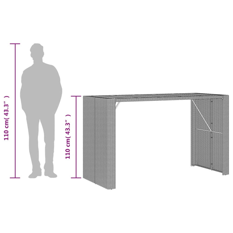 Gartentisch mit Holzplatte Grau 185x80x110 cm Poly Rattan