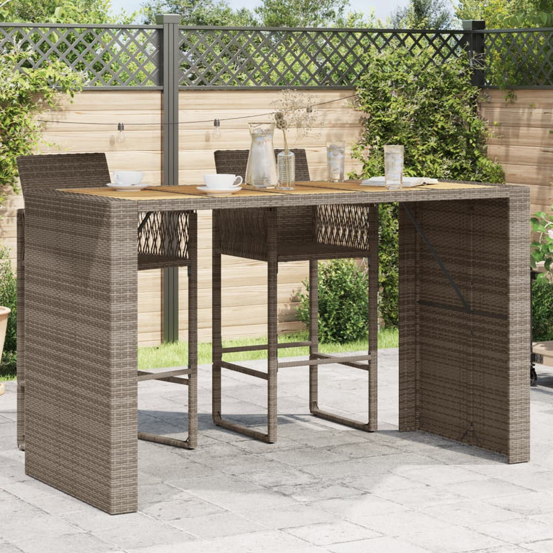 Gartentisch mit Holzplatte Grau 185x80x110 cm Poly Rattan