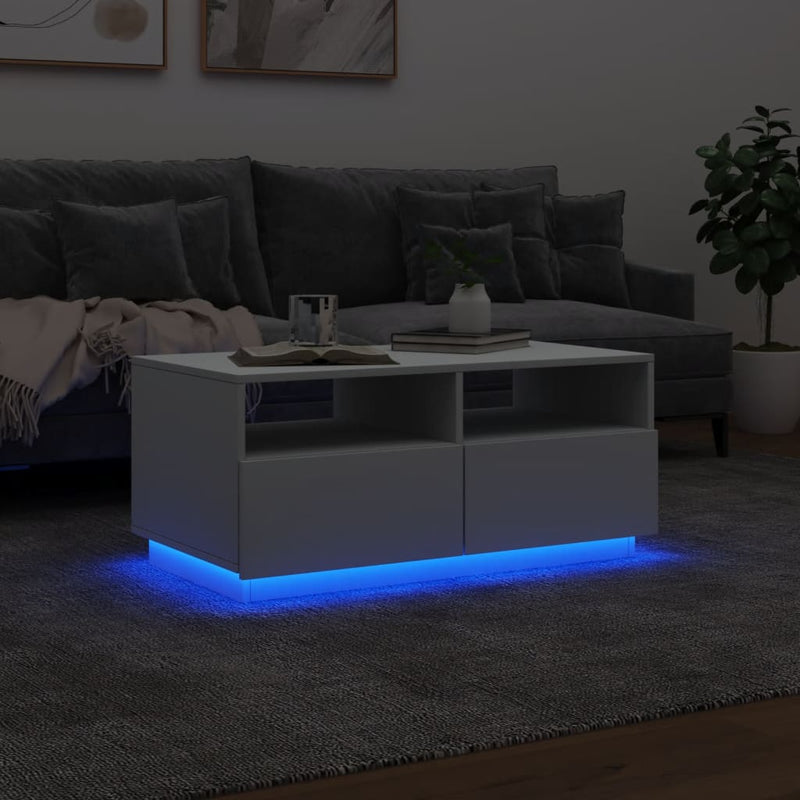 Couchtisch mit LED-Leuchten Weiß 90x49x40 cm