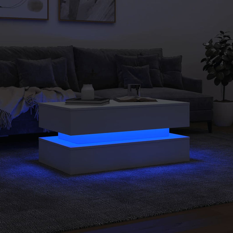 Couchtisch mit LED-Leuchten Weiß 90x50x40 cm