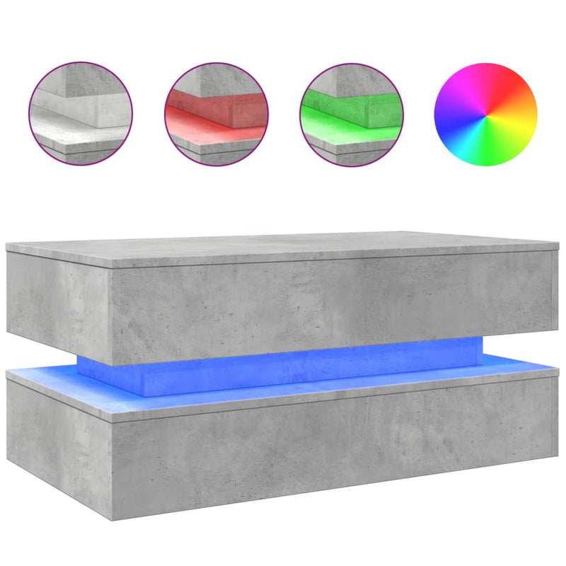 Couchtisch mit LED-Leuchten Betongrau 90x50x40 cm