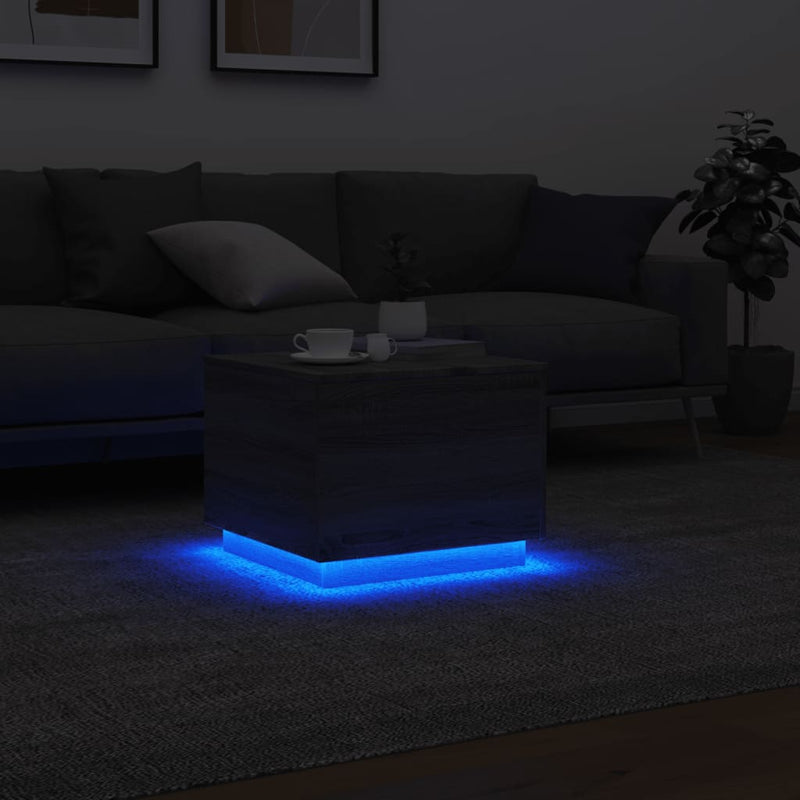 Couchtisch mit LED-Leuchten Grau Sonoma 50x50x40 cm