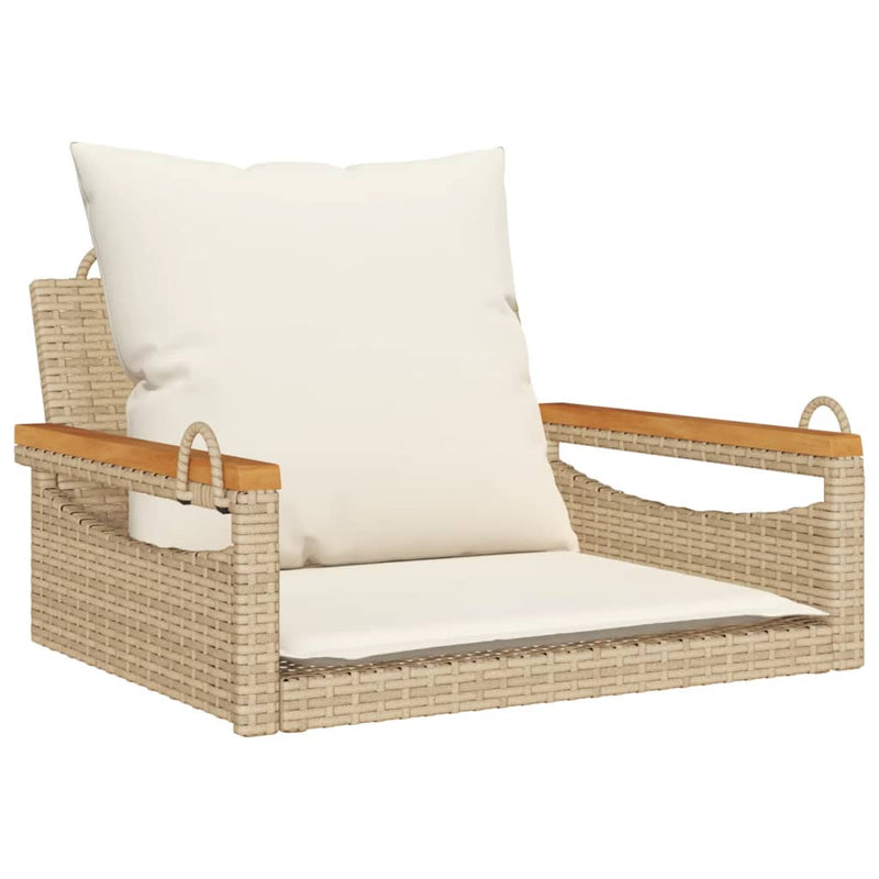 Hängesessel mit Kissen Beige 63x62x40 cm Poly Rattan