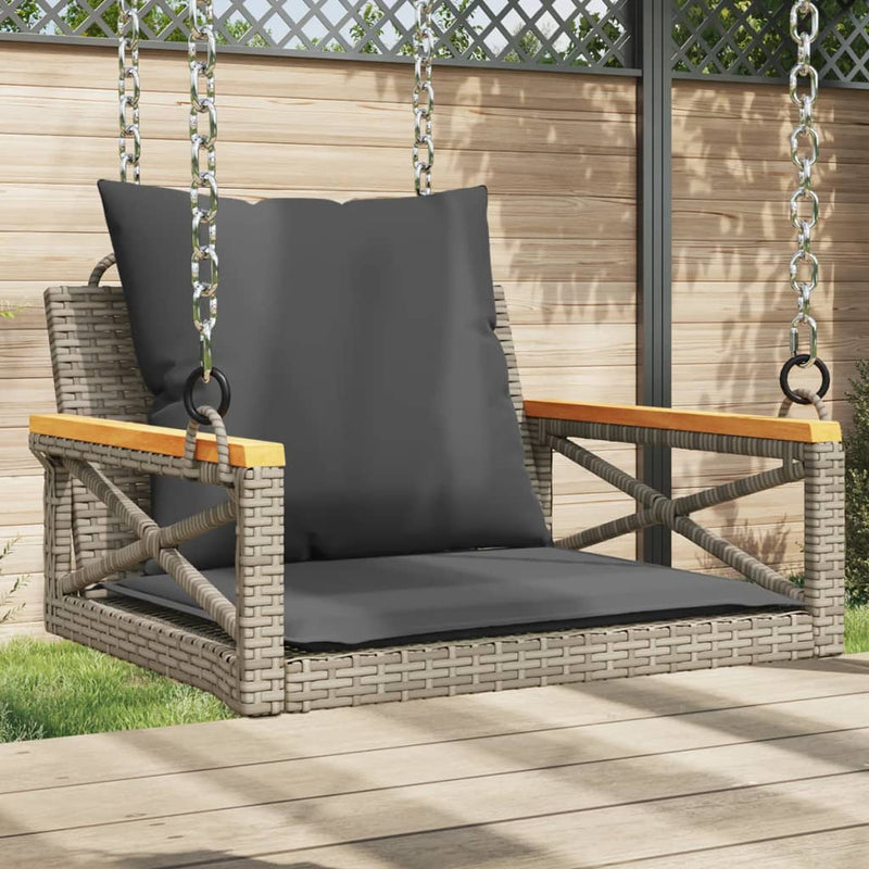 Hängesessel mit Kissen Grau 63x62x40 cm Poly Rattan