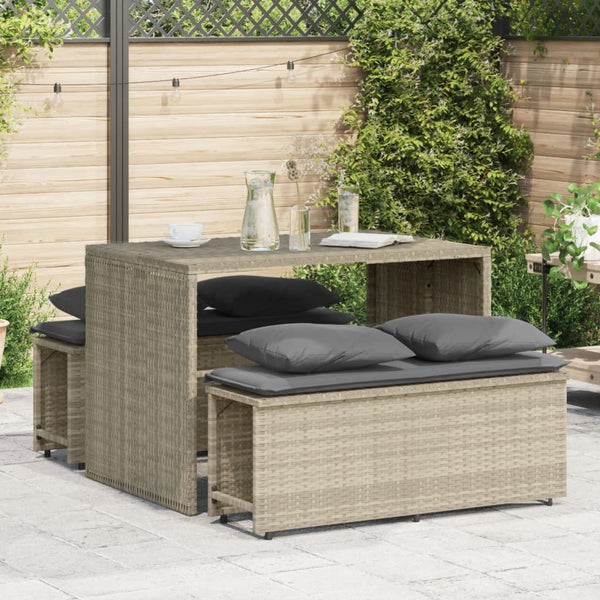 3-tlg. Garten-Essgruppe mit Kissen Hellgrau Poly Rattan