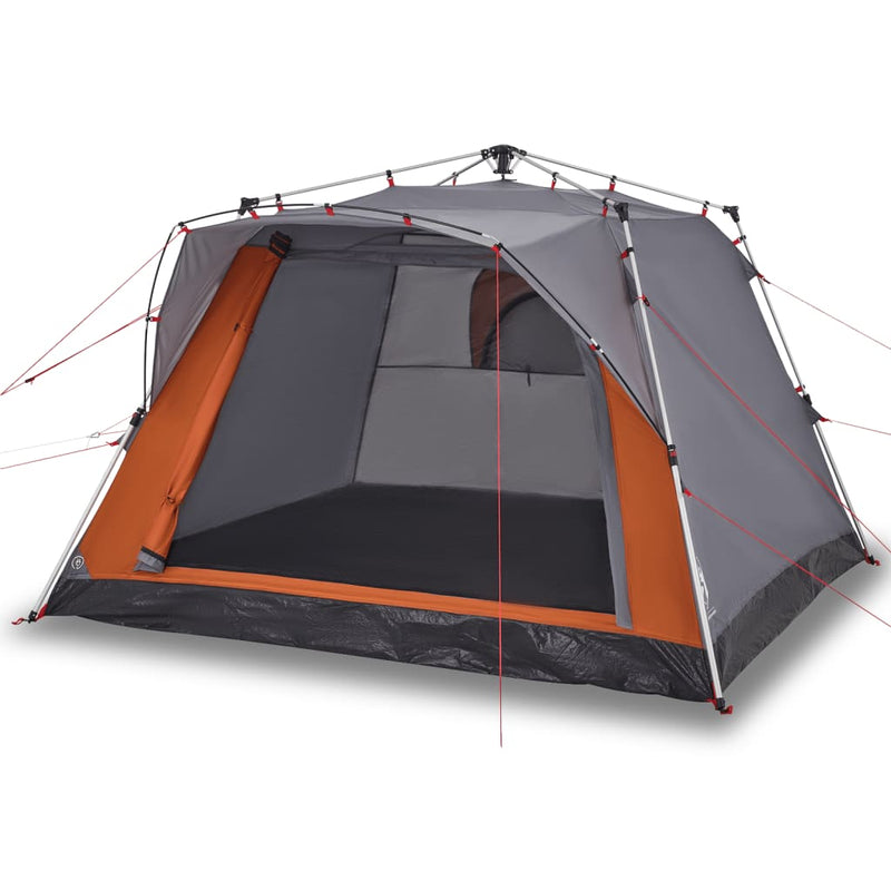 Campingzelt 4 Personen Grau und Orange Quick Release