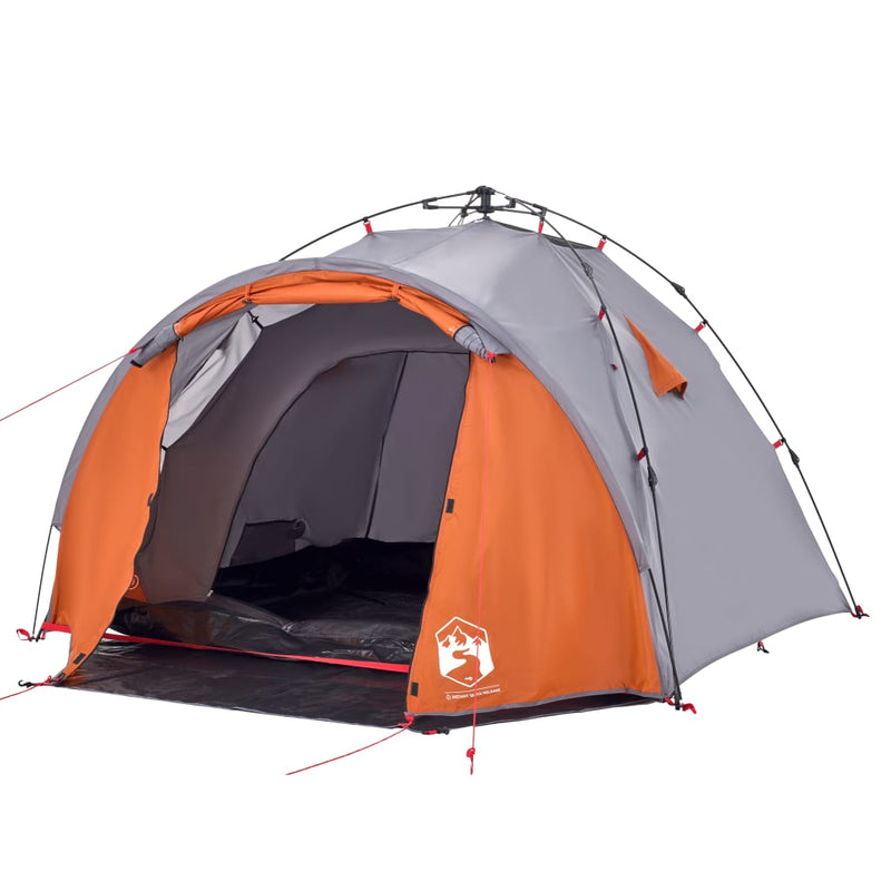 Kuppel-Campingzelt 3 Personen Grau und Orange Quick Release