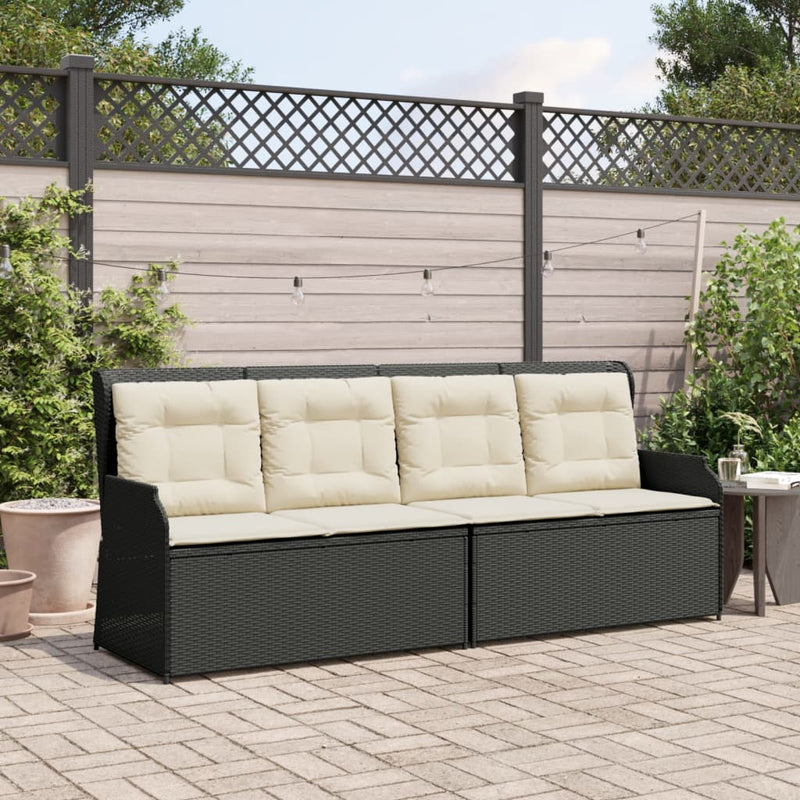 Gartenbank Verstellbar mit Kissen Schwarz Poly Rattan