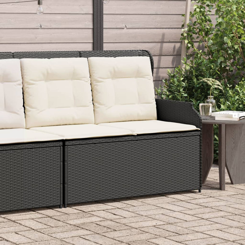 Gartenbank Verstellbar mit Kissen Schwarz Poly Rattan