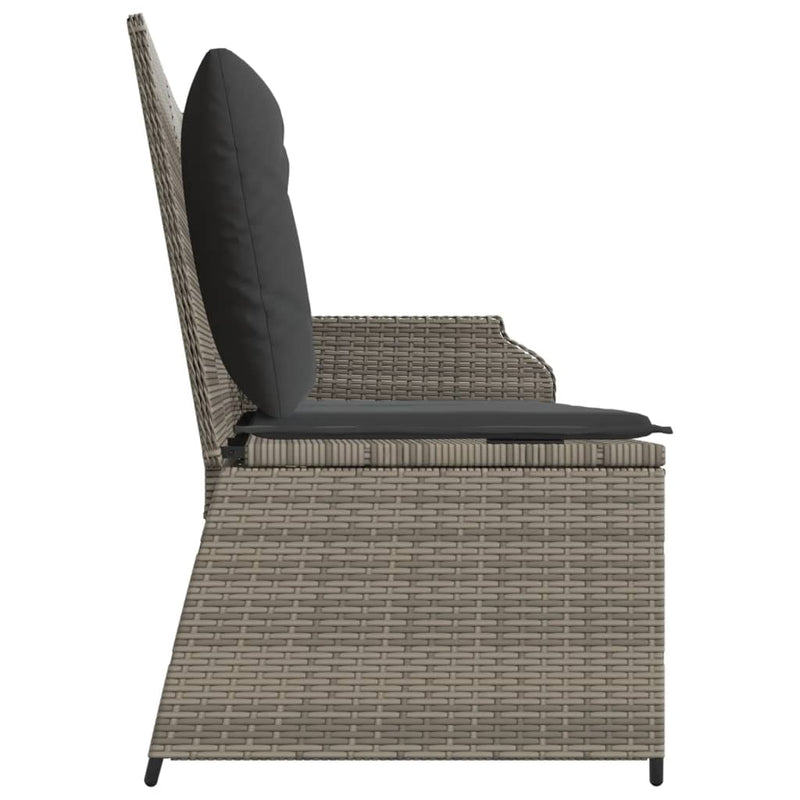 Gartenbank Verstellbar mit Kissen Grau Poly Rattan