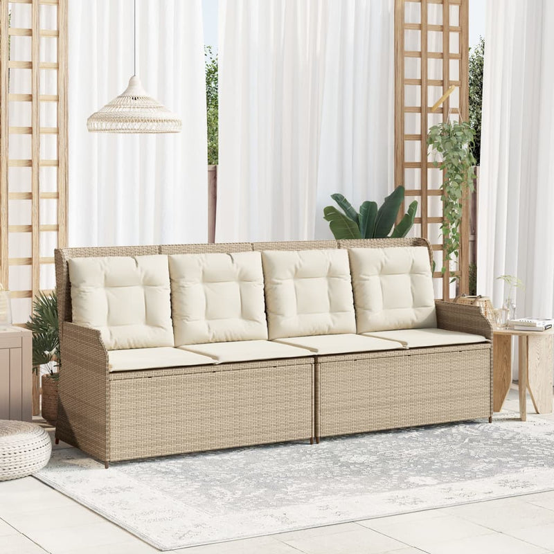 Gartenbank Verstellbar mit Kissen Beige Poly Rattan